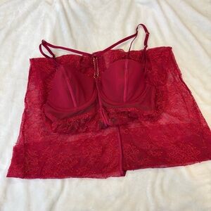 Victoria’s Secret Red Lace Balconette Midi Babydoll Lingerie Underwire 34C